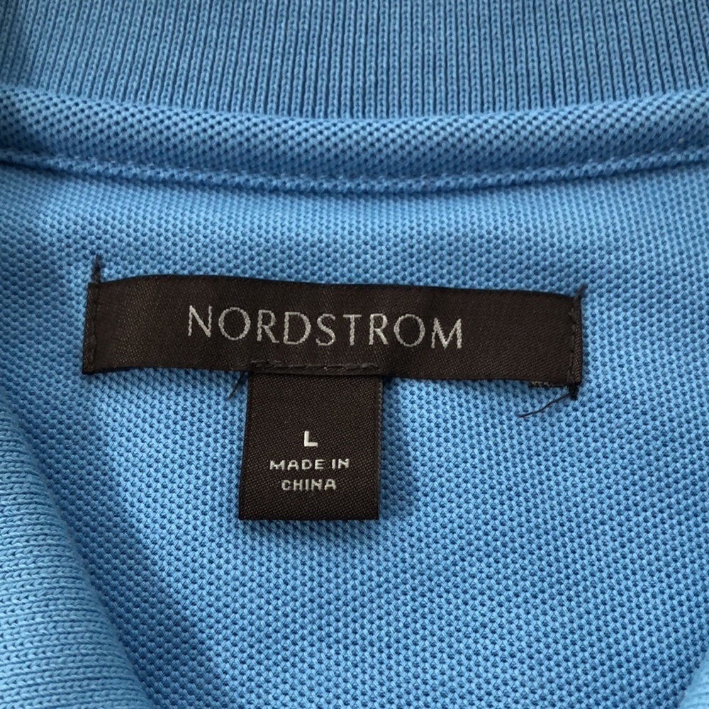 NORDSTROM NEW Blue Short Sleeve 100% Cotton Collared Polo Shirt Men’s Large NWOT - Picture 12 of 14